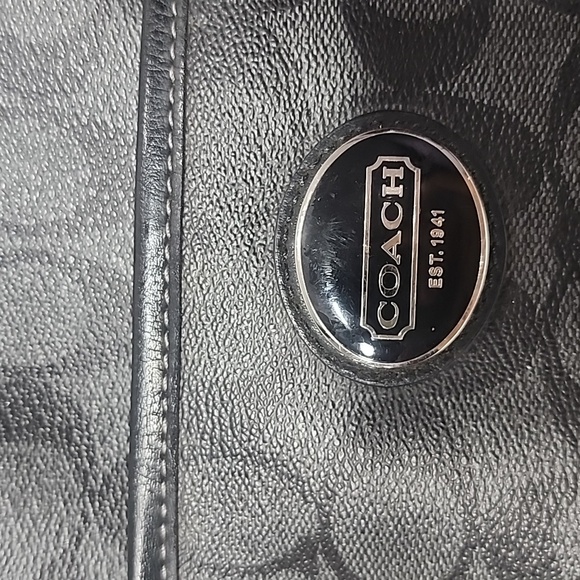 Coach Black/Grey Coated Canvas Signature Logo Peyton Pocket Tote - Picture 4 of 14